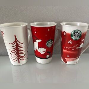 Set of 3 Starbucks Tall Mugs Holiday Christmas 17.8 fl oz